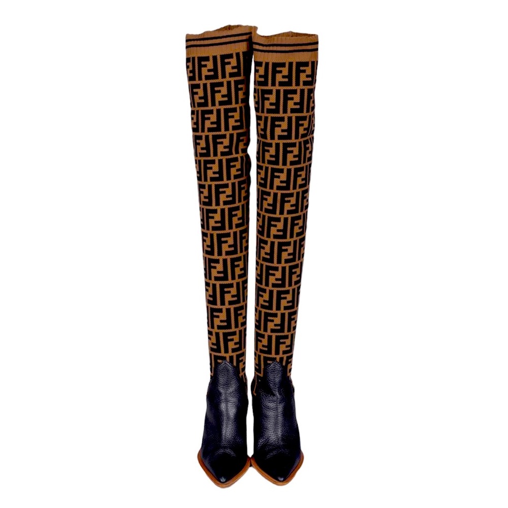 Fendi Brown Over the Knee Sock Boot